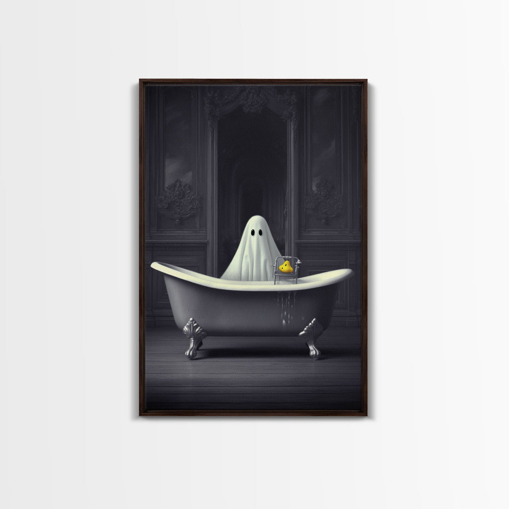 Ghost Bathroom Canvas, Dark Romantic Ghost Standing in Bathroom Creepy,  Ghost in the Bath tub Wall Art Halloween Canvas, Funny Halloween