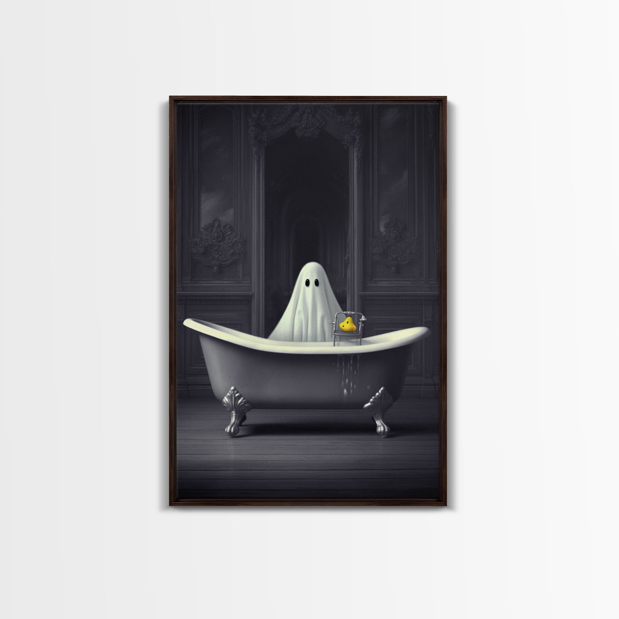 Ghost Bathroom Canvas, Dark Romantic Ghost Standing in Bathroom Creepy,  Ghost in the Bath tub Wall Art Halloween Canvas, Funny Halloween