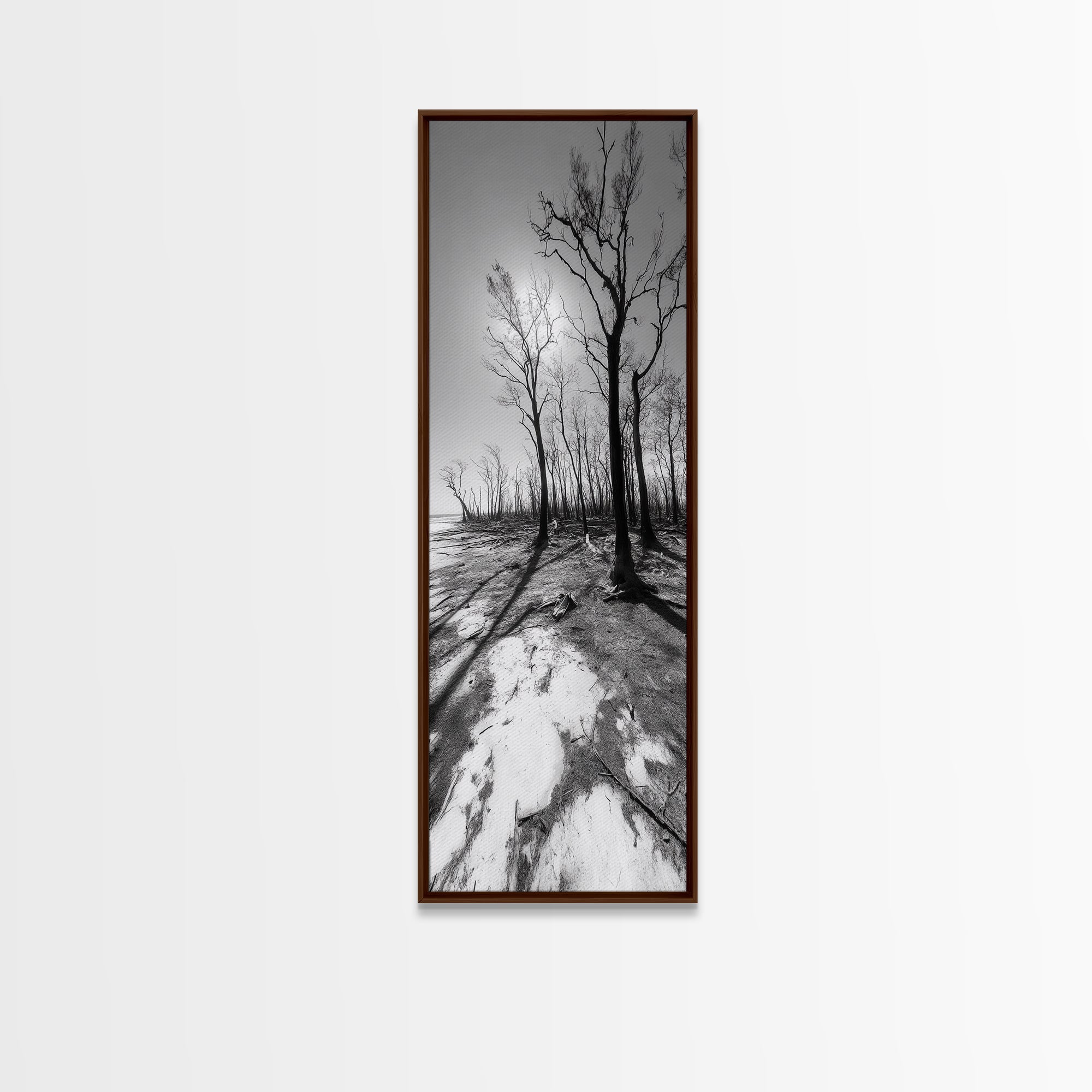 Haunting Tree Silhouettes, Forest Edge, Black White Nature, Desert Trees, Framed Canvas Print, Fall Art, Living Room Wall Art