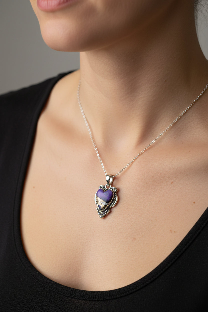 Purple Heart Necklace in Sterling Silver