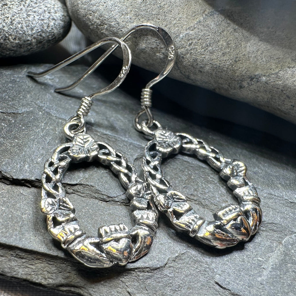 Lilith Celtic Irish Claddagh Earrings in Sterling Silver