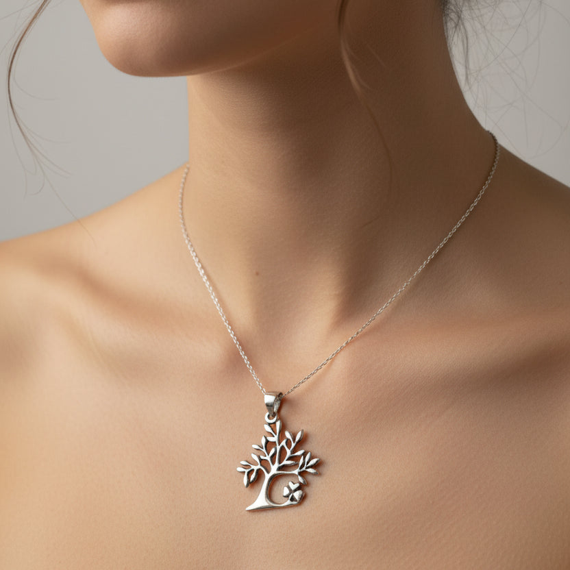 Elsa Tree of Life Shamrock Necklace in Sterling Silver
