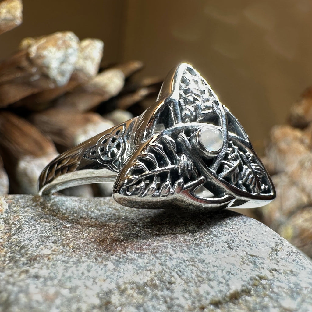 Oak Ash Thorn Moonstone Ring in Sterling Silver