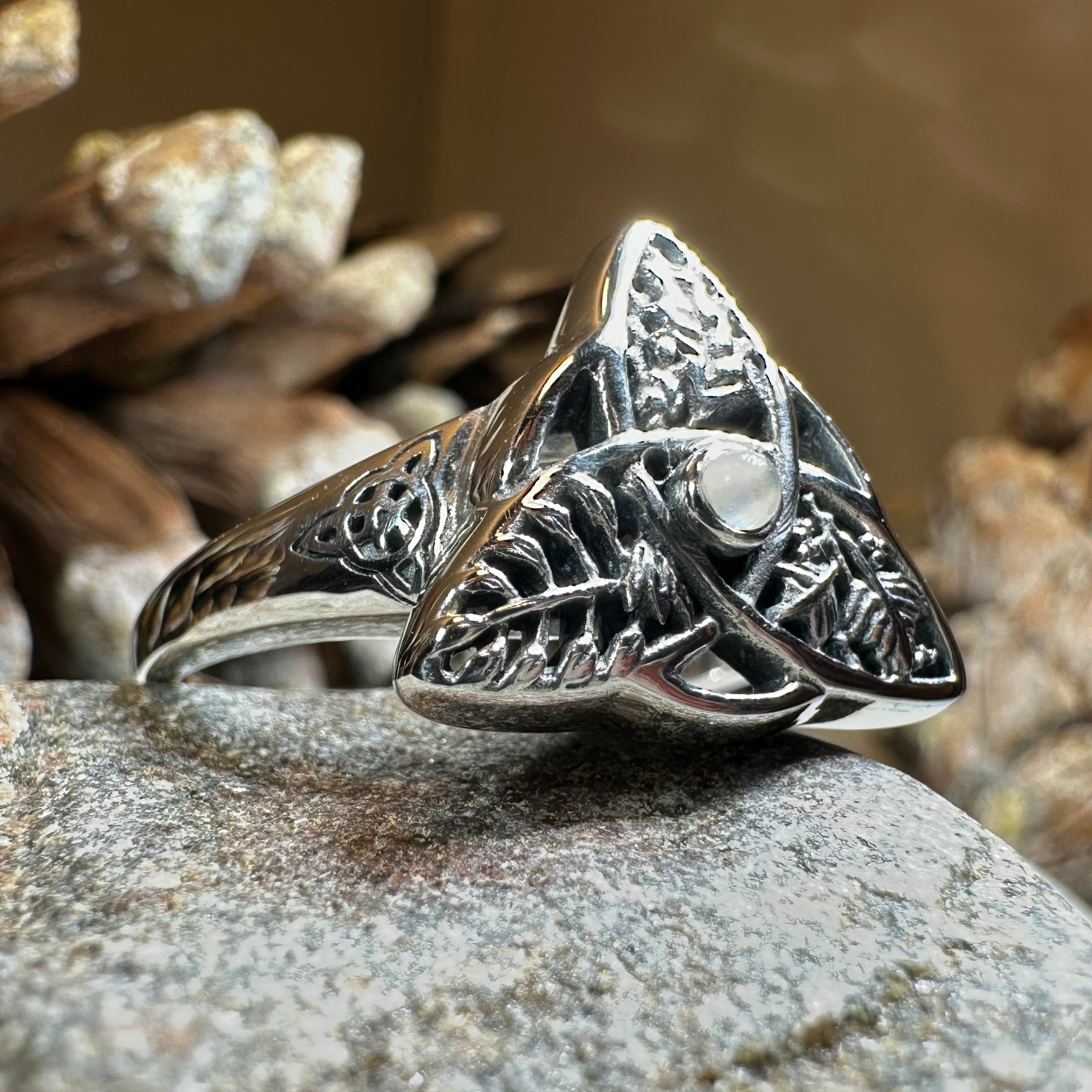 Oak Ash Thorn Moonstone Ring in Sterling Silver