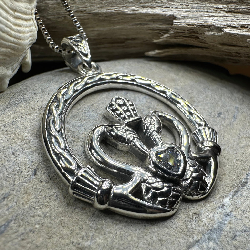 Celtic Swan Claddagh Necklace in Sterling Silver