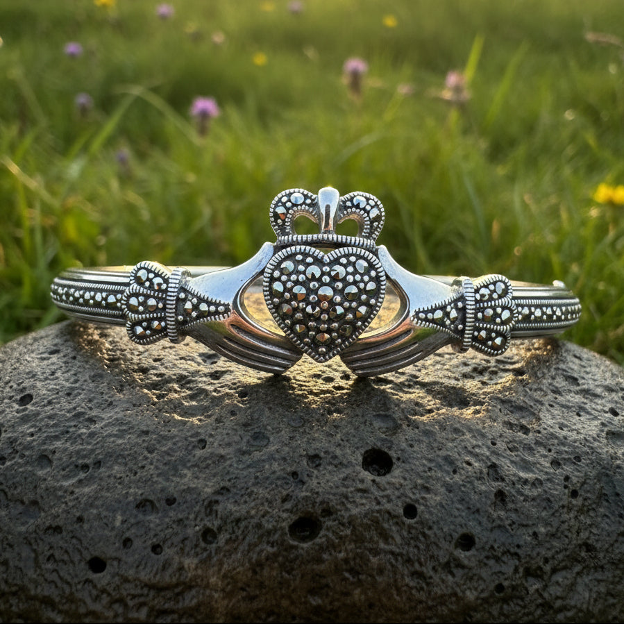 Galway Irish Claddagh Marcasite Bracelet in Sterling Silver