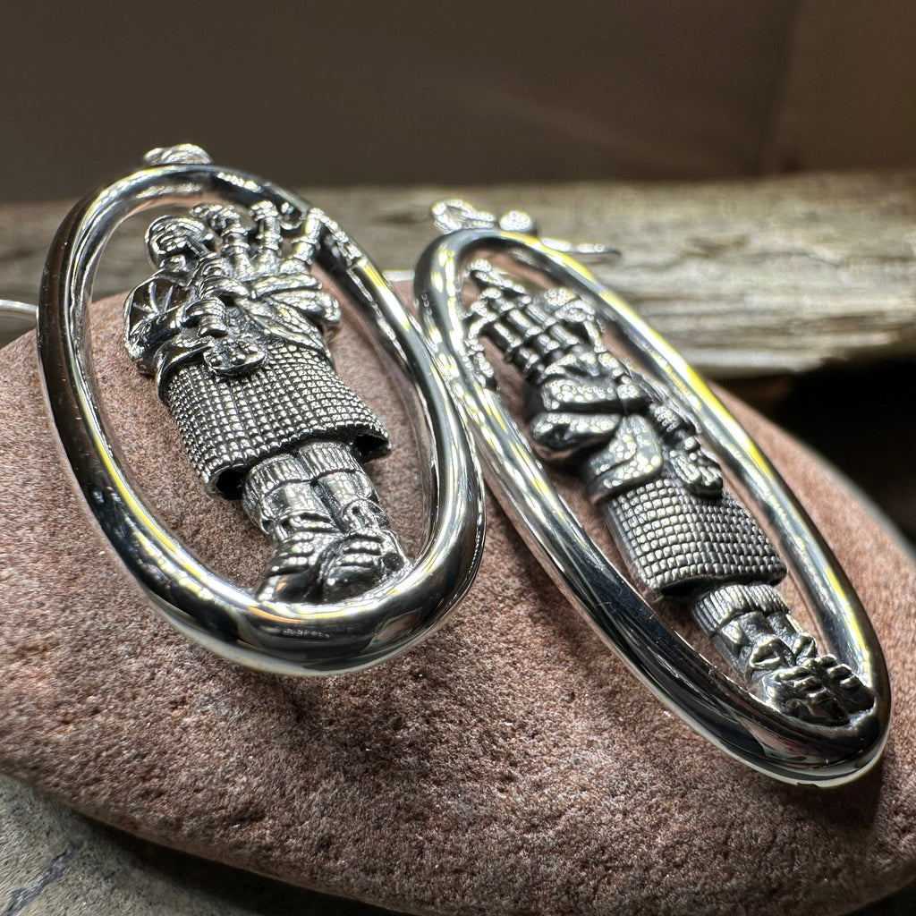 Tartan Bagpiper Earrings in Sterling Silver