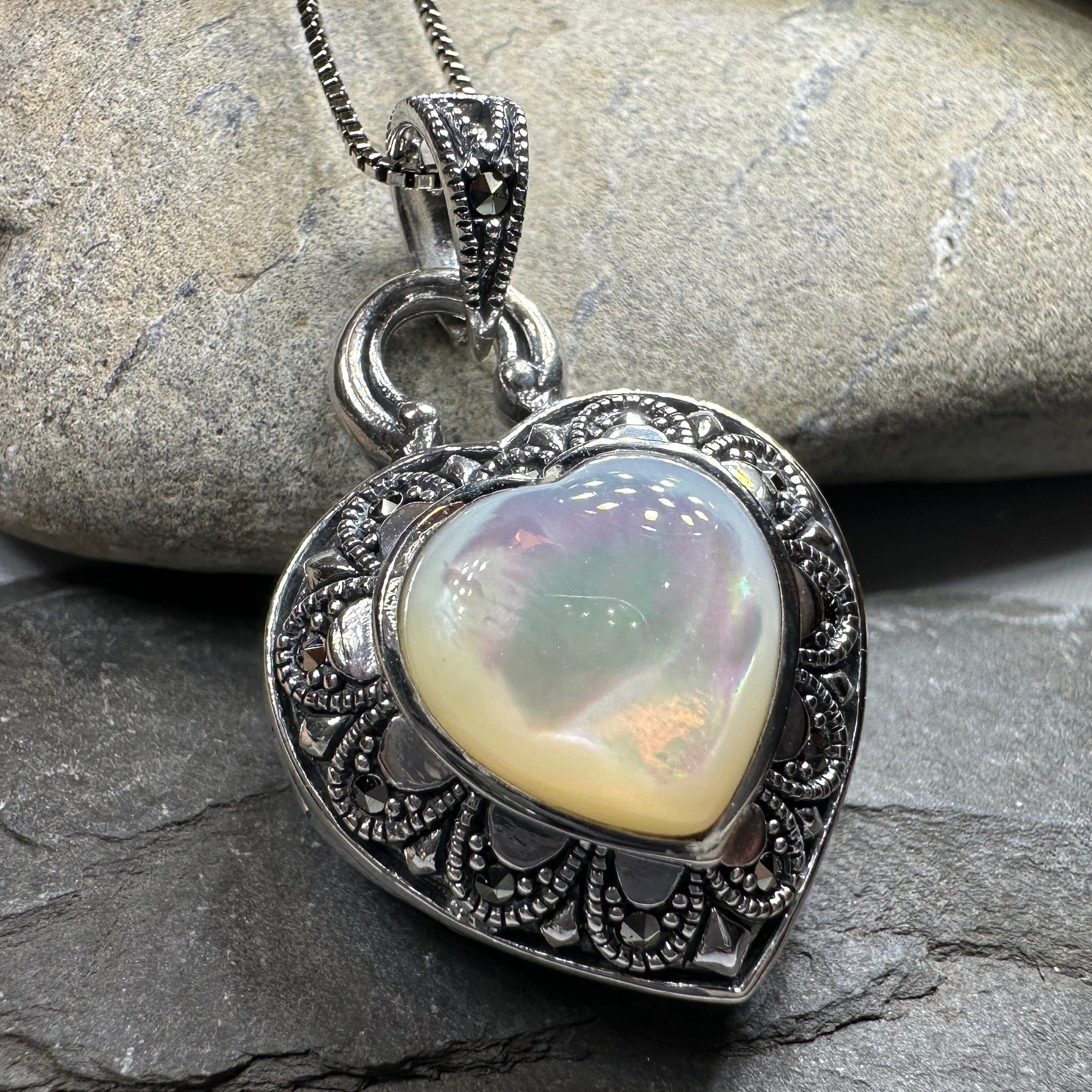 Locket Heart Marcasite Necklace in Sterling Silver