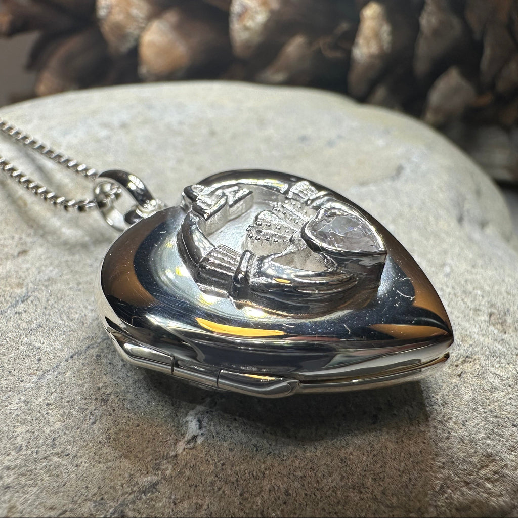 Aoife Irish Claddagh Locket Necklace in Sterling Silver