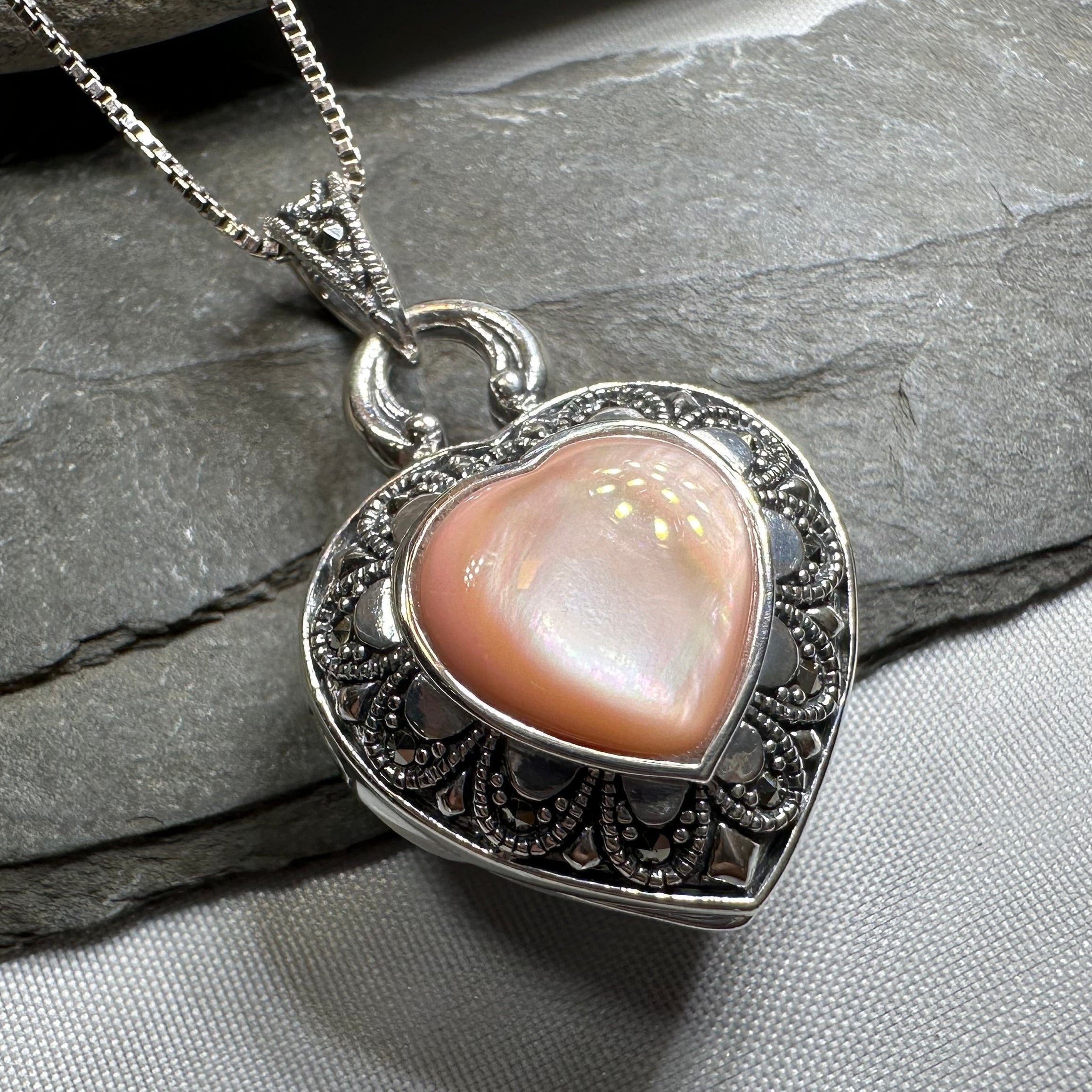 Locket Heart Marcasite Necklace in Sterling Silver