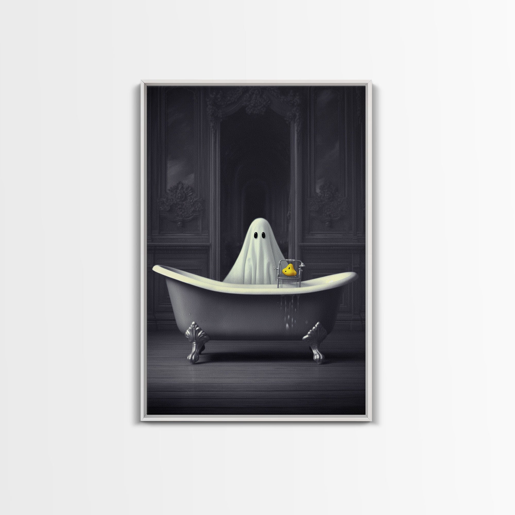 Ghost Bathroom Canvas, Dark Romantic Ghost Standing in Bathroom Creepy,  Ghost in the Bath tub Wall Art Halloween Canvas, Funny Halloween