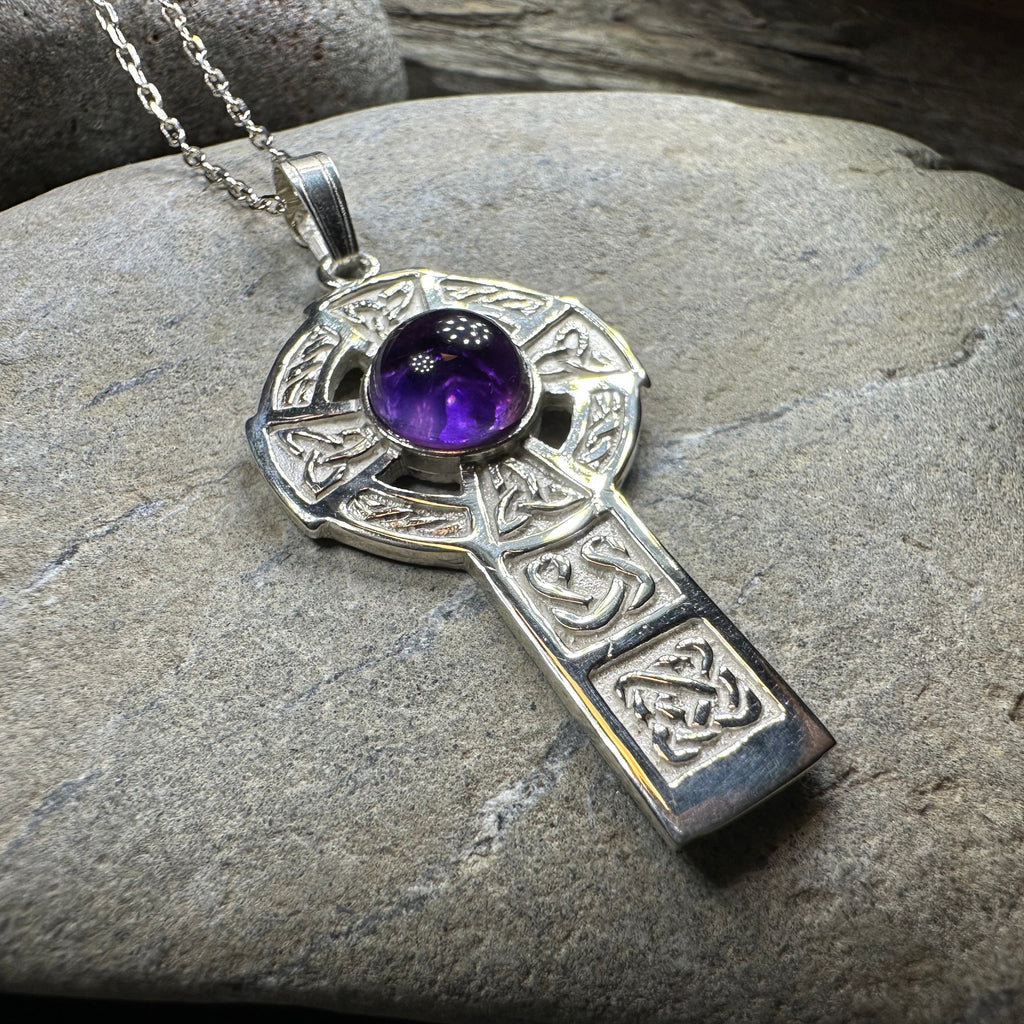 Amethyst Celtic Cross Necklace - Handmade in Scotland