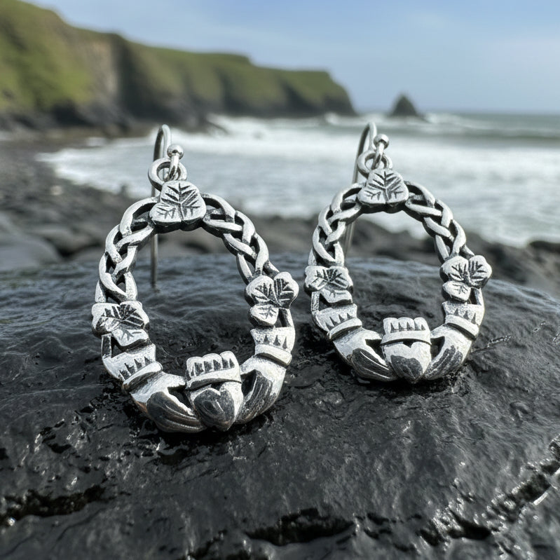 Lilith Celtic Irish Claddagh Earrings in Sterling Silver