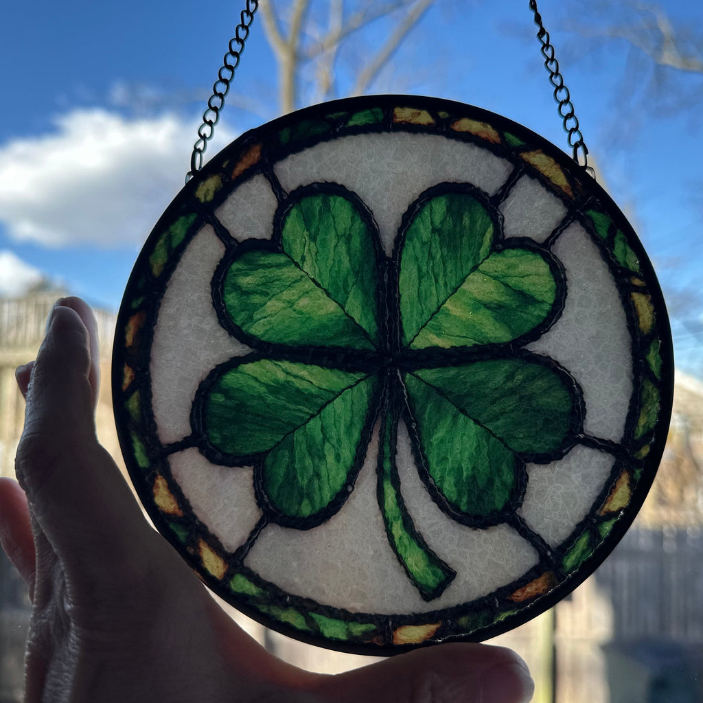 Irish Lucky Shamrock Stained Glass Gift