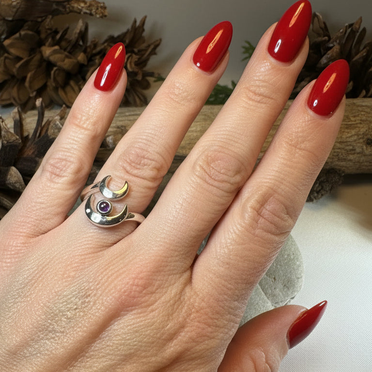 Double Crescent Moon Ring in Sterling Silver
