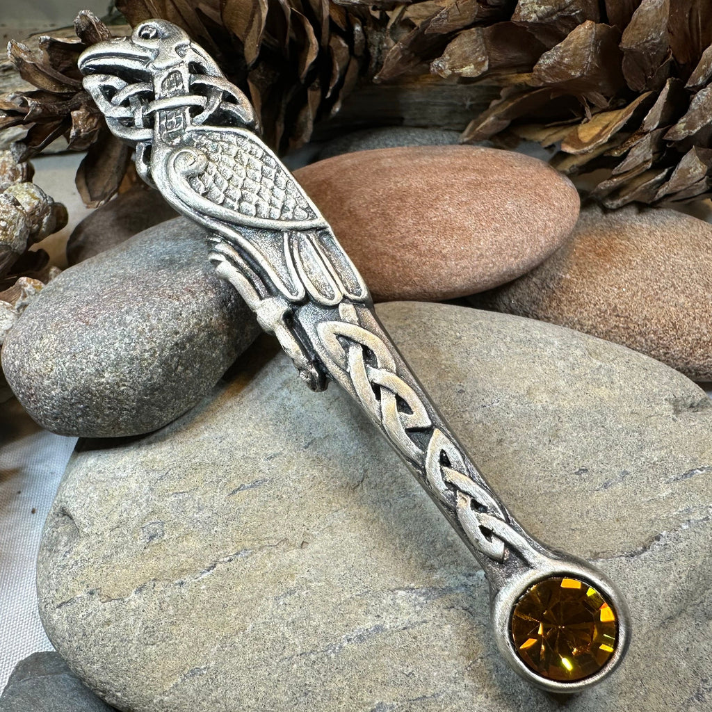 Celtic Raven Crystal Kilt Pin