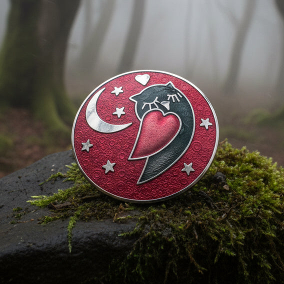 Red Enamel Owl Love Brooch