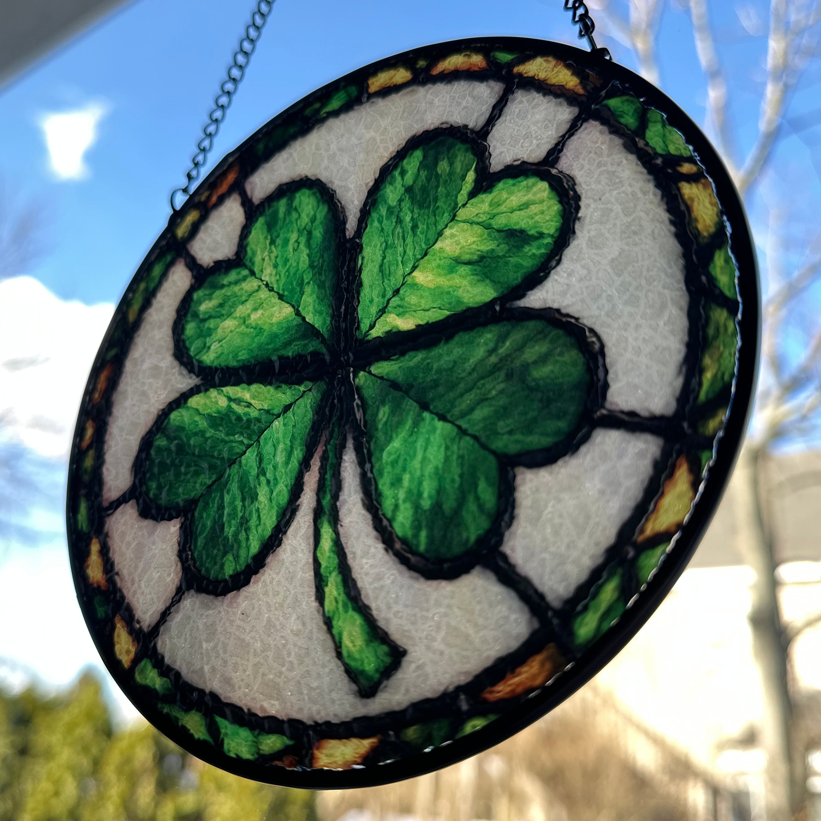 Irish Lucky Shamrock Stained Glass Gift