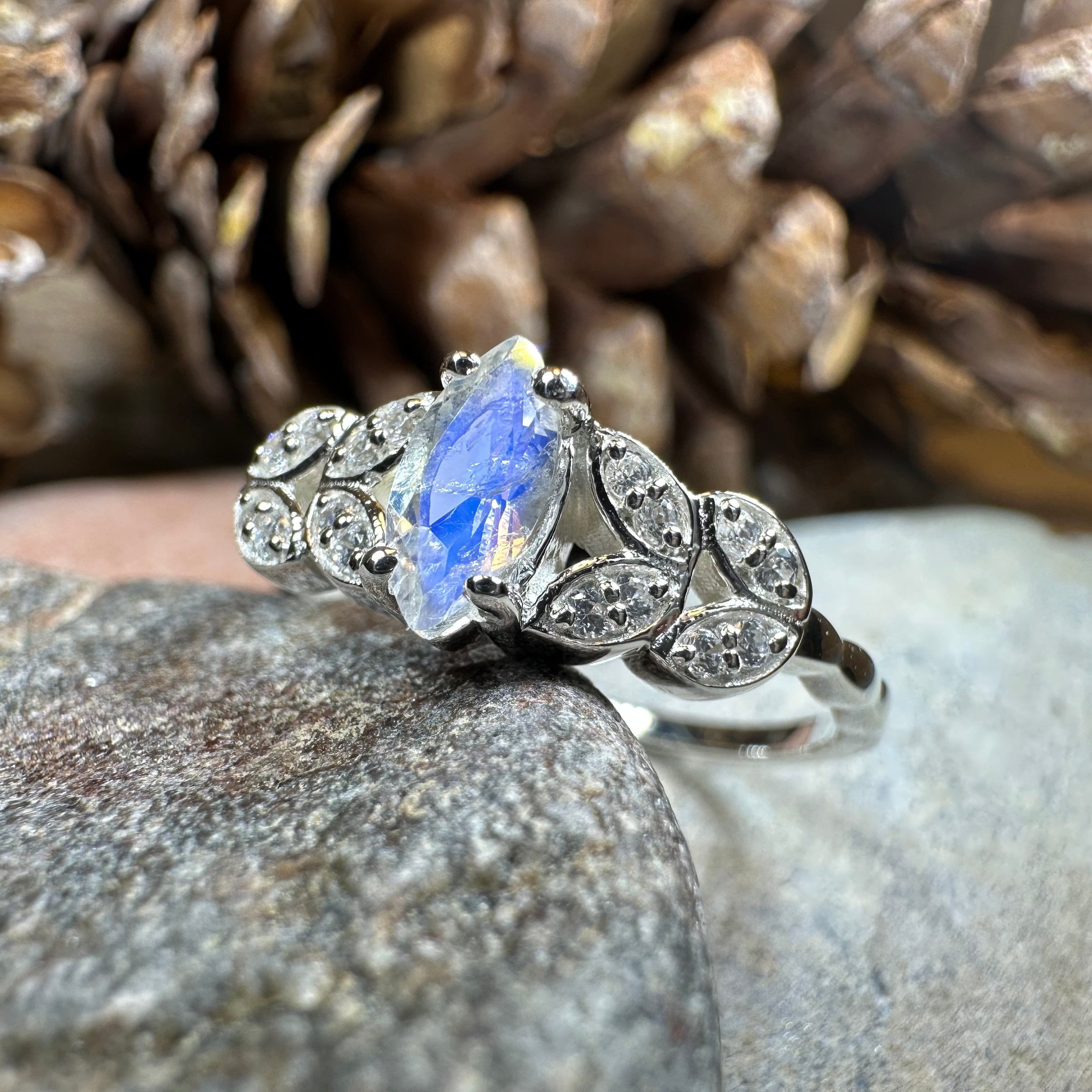 Laurel Moonstone Ring in Sterling Silver