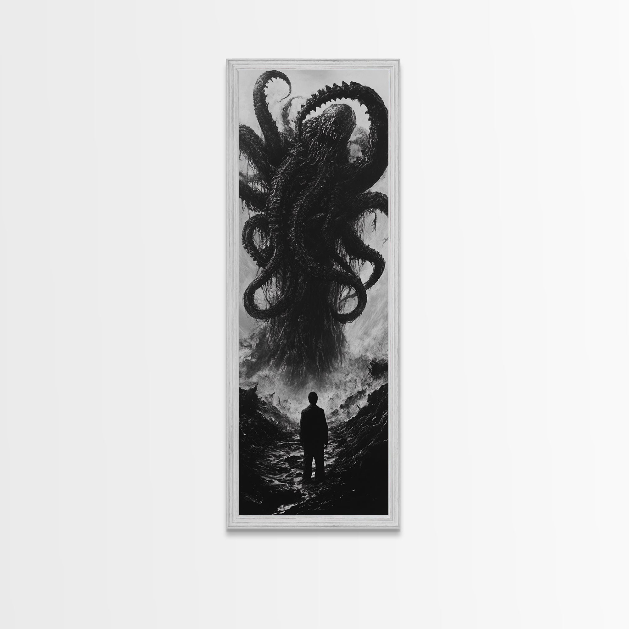 Cosmic Horror Wall Art Framed Canvas, Cthulu Painting, Lovecraftian Style Horror Painting, Horror Decor, Halloween Wall Art, Clearance Art