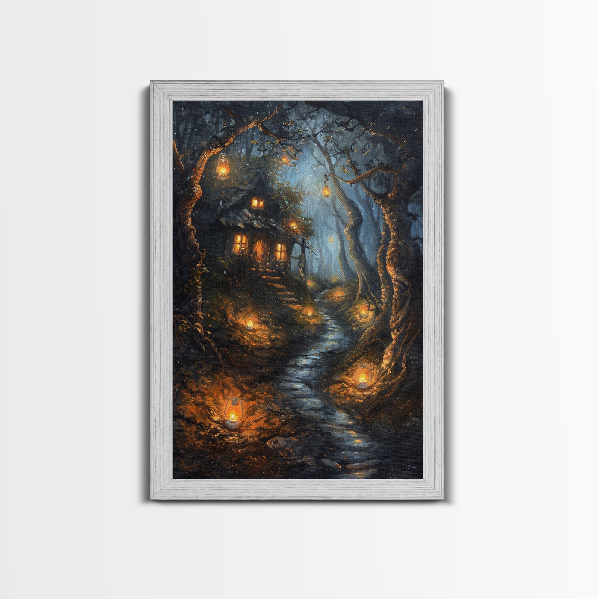Spooky Cottage in Forest, Halloween Art, Spooky Wall Decor, Framed Canvas Print, Creepy Art, Halloween Wall Decor, Seasonal Wall Art