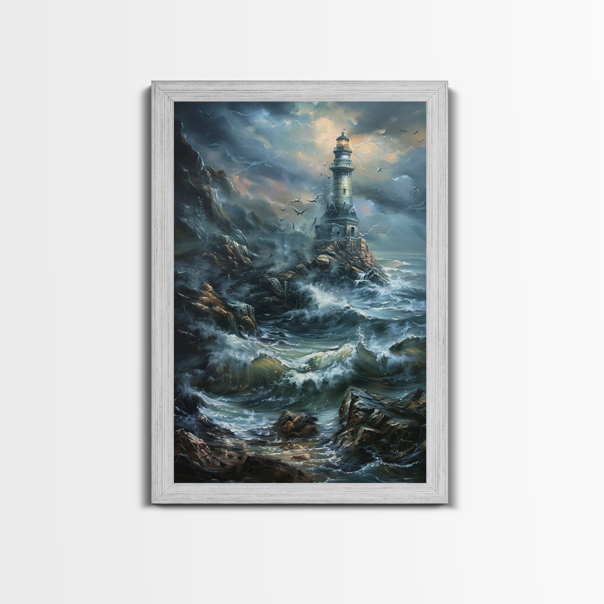 Haunted Lighthouse, Halloween Art, Spooky Wall Decor, Framed Canvas Print, Creepy Art, Halloween Wall Decor, Seasonal Wall Art
