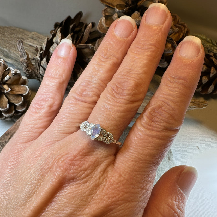 Laurel Moonstone Ring in Sterling Silver