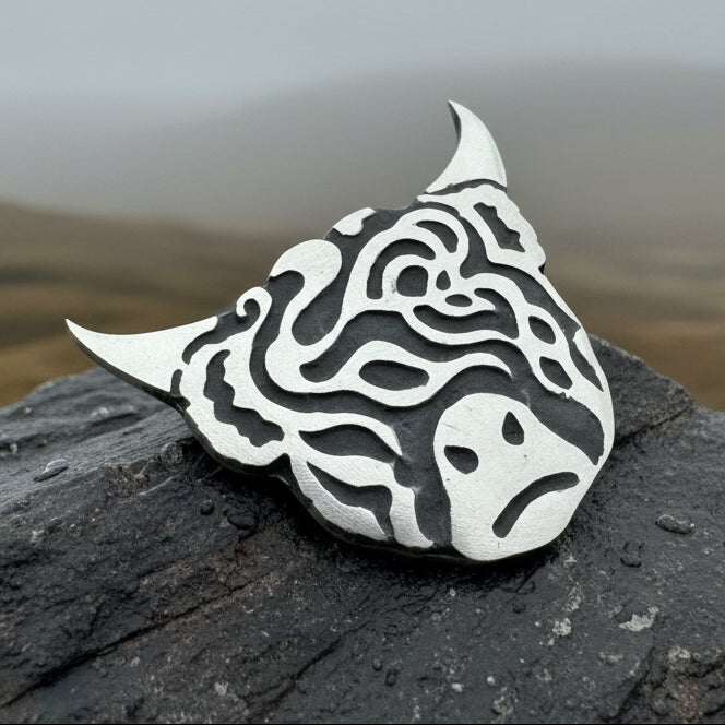 Celtic Highland Cow Brooch - Handmade in Scotland