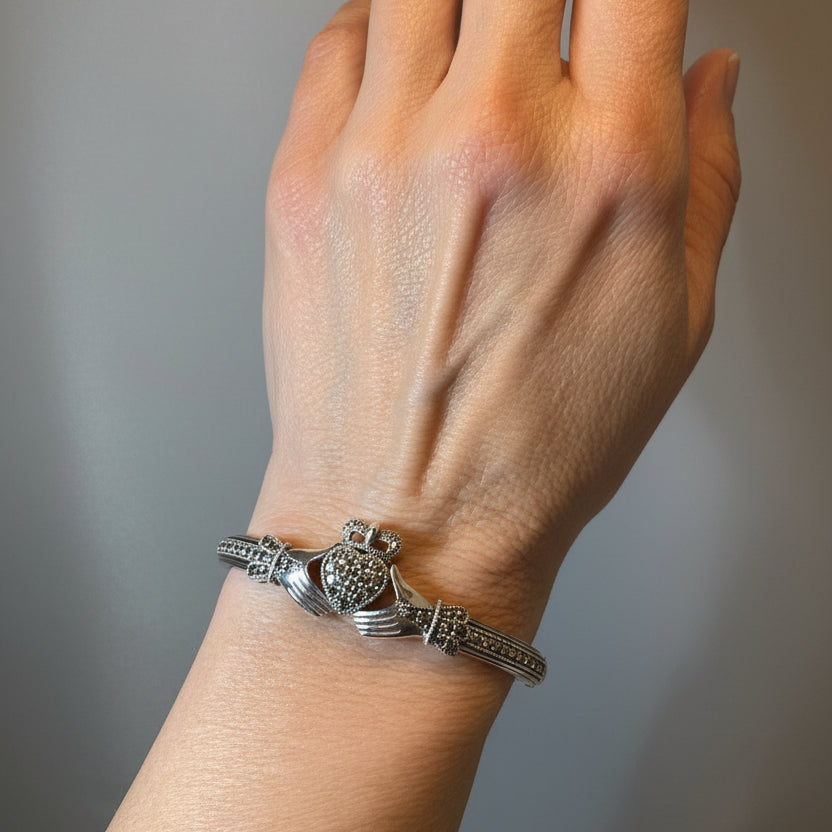 Galway Irish Claddagh Marcasite Bracelet in Sterling Silver