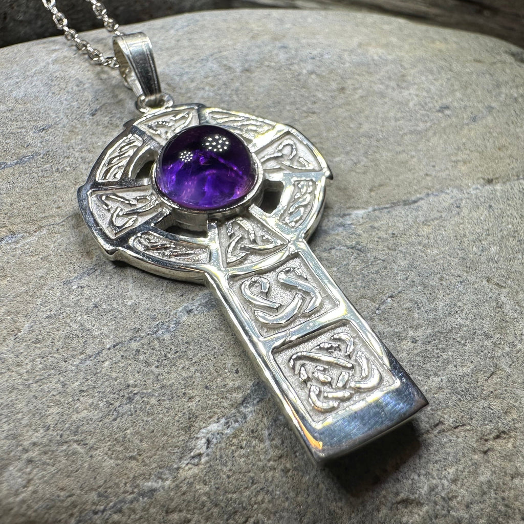 Amethyst Celtic Cross Necklace - Handmade in Scotland
