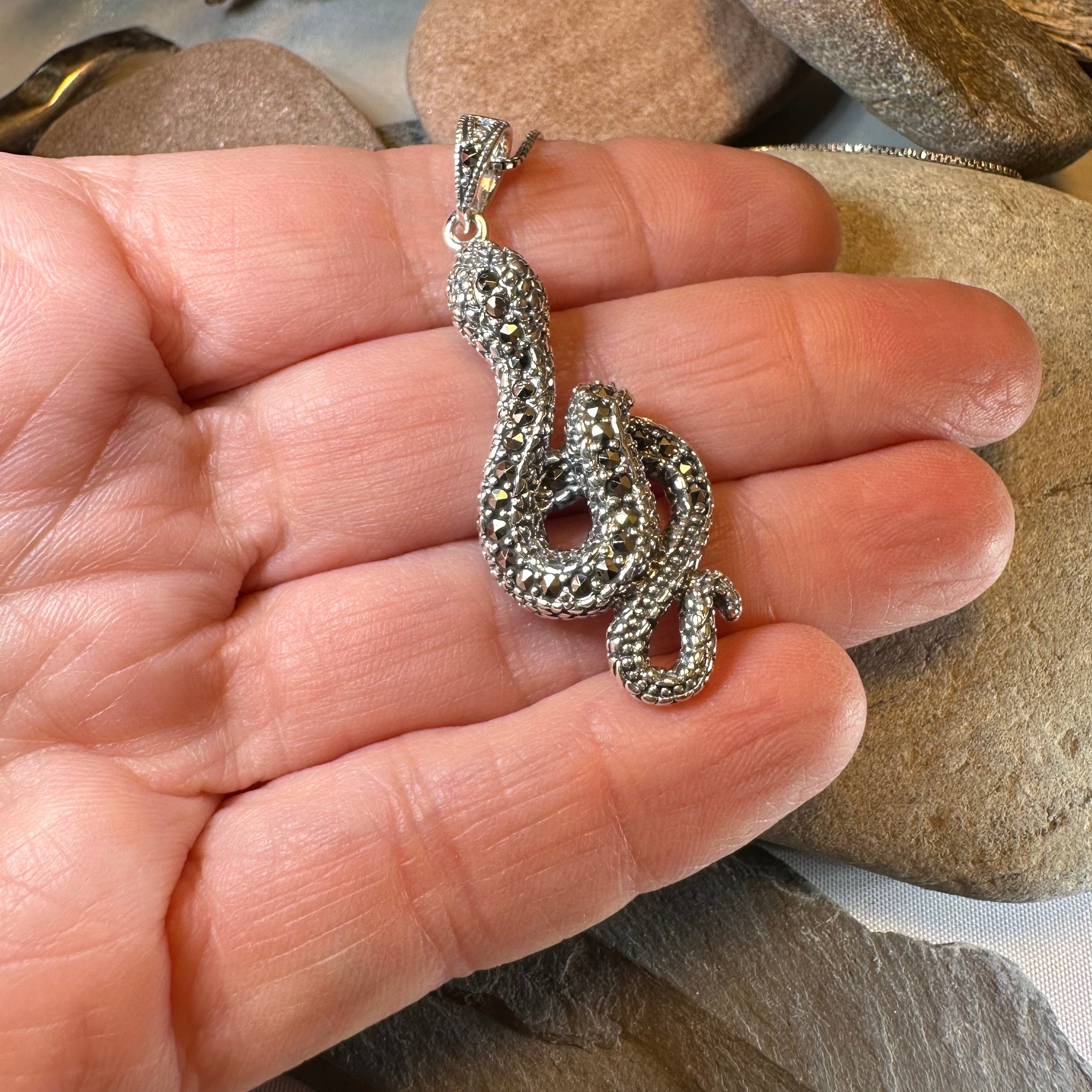 Calantha Marcasite Snake Necklace in Sterling Silver