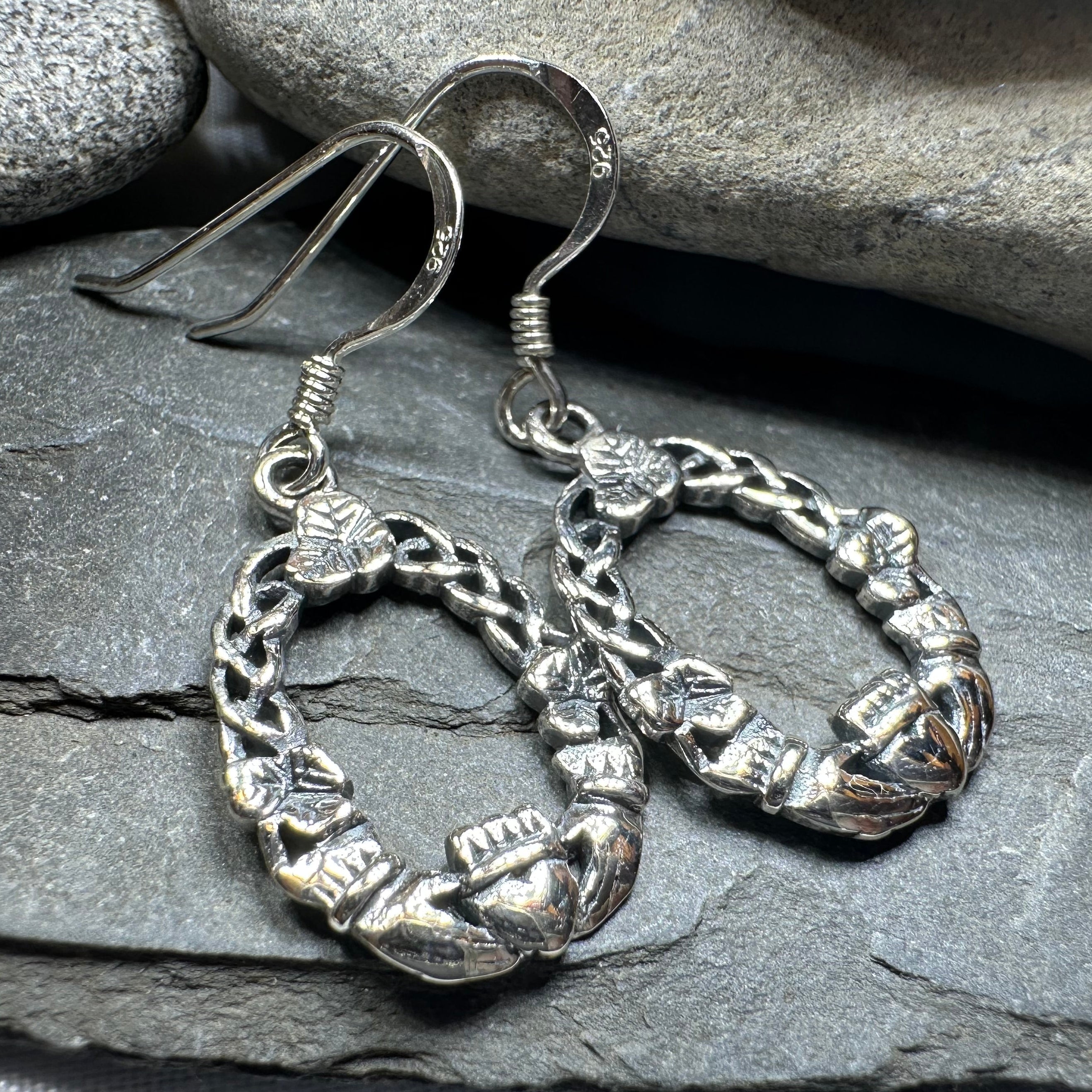 Lilith Celtic Irish Claddagh Earrings in Sterling Silver