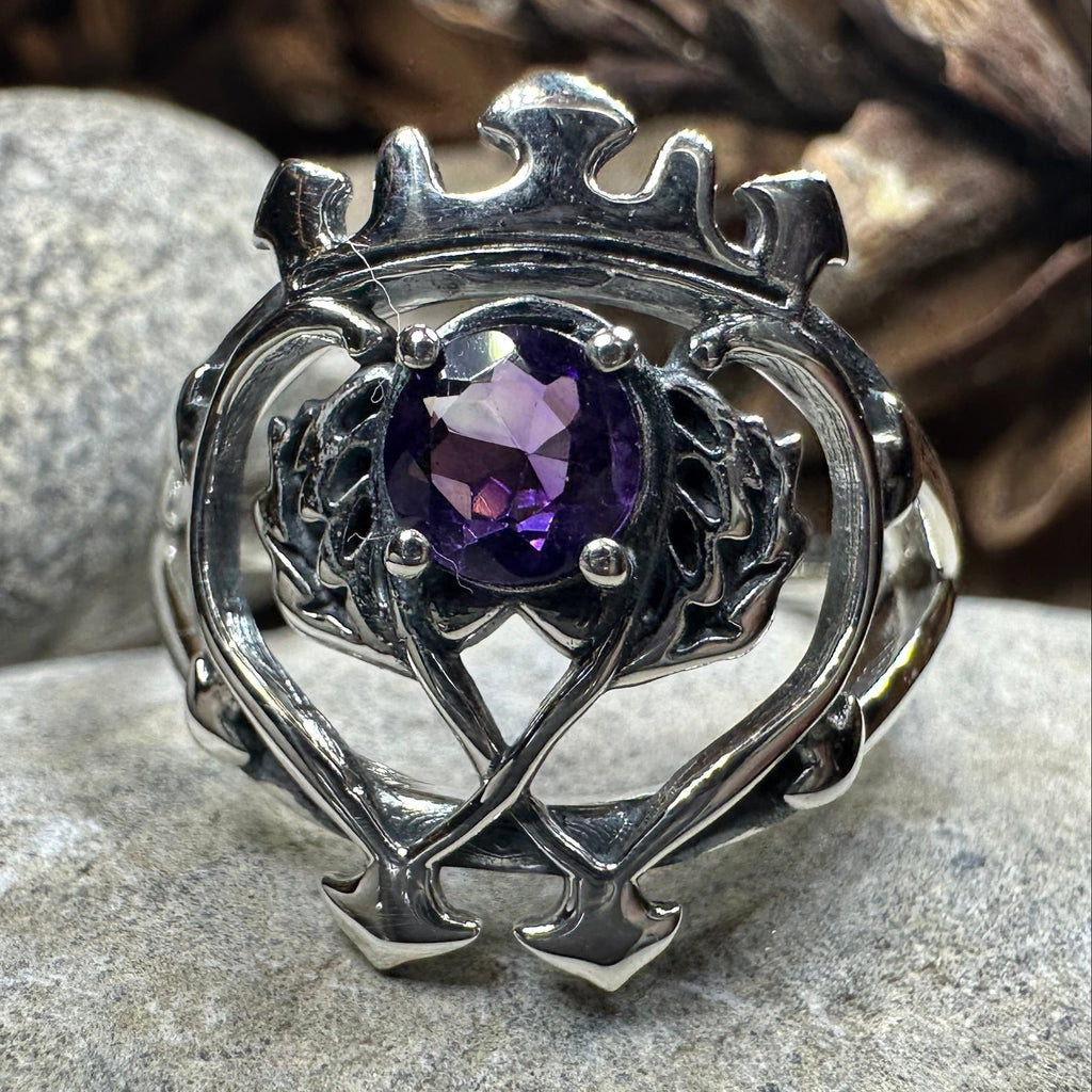 Dedication Scottish Luckenbooth Amethyst Ring in Sterling Silver
