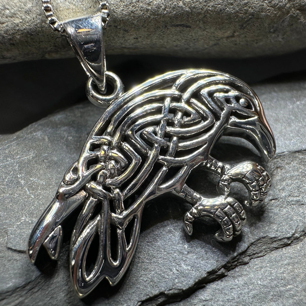 Oracle Celtic Raven Necklace in Sterling Silver
