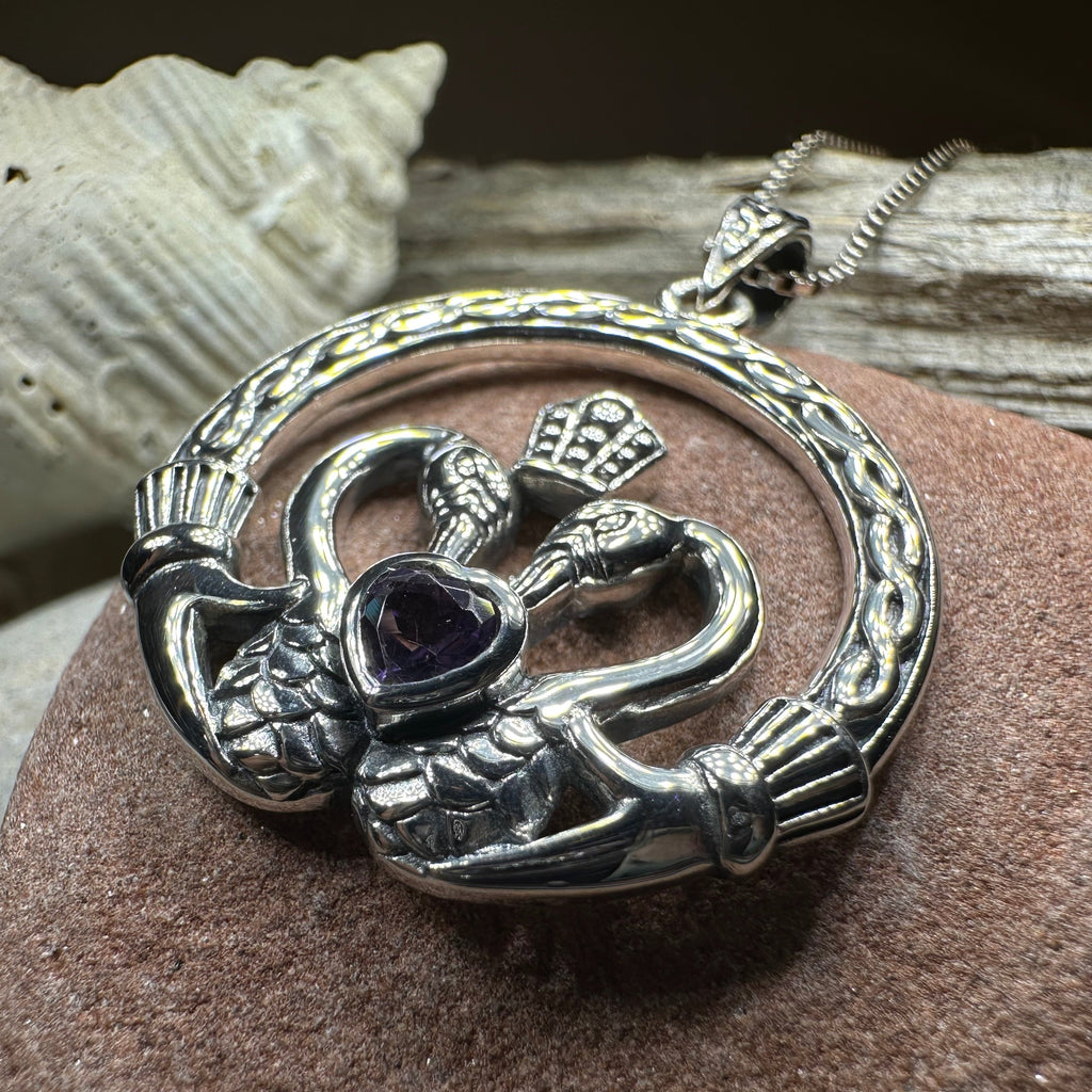 Celtic Swan Claddagh Necklace in Sterling Silver