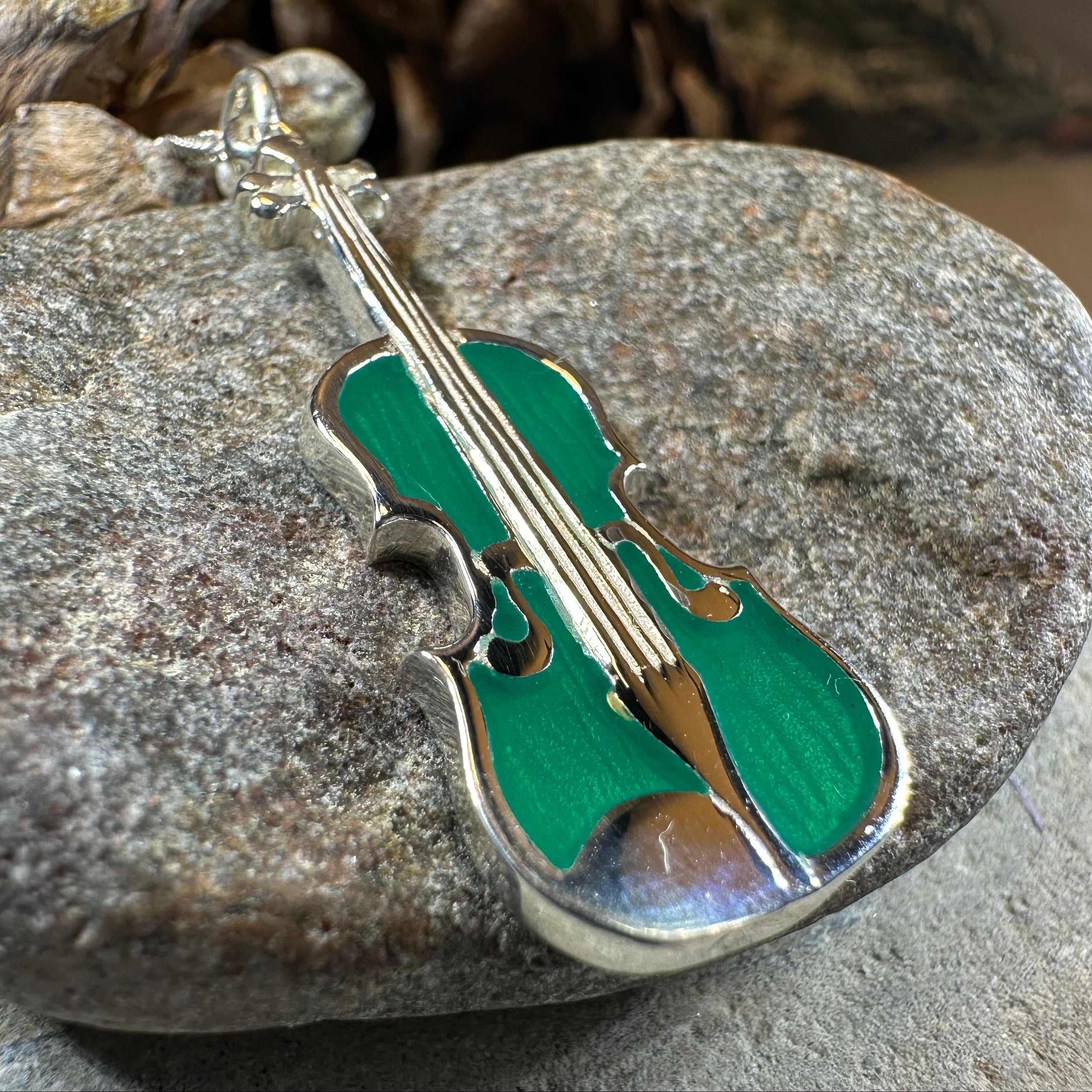 Realistic Enamel Fiddle Necklace - Handmade in Scotland