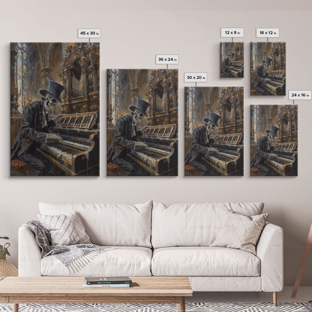 Halloween Skeleton Playing the Organ in Gothic Church - Creepy Skeleton Musician in Haunted Cathedral - Halloween Art Print - Gothic Decor