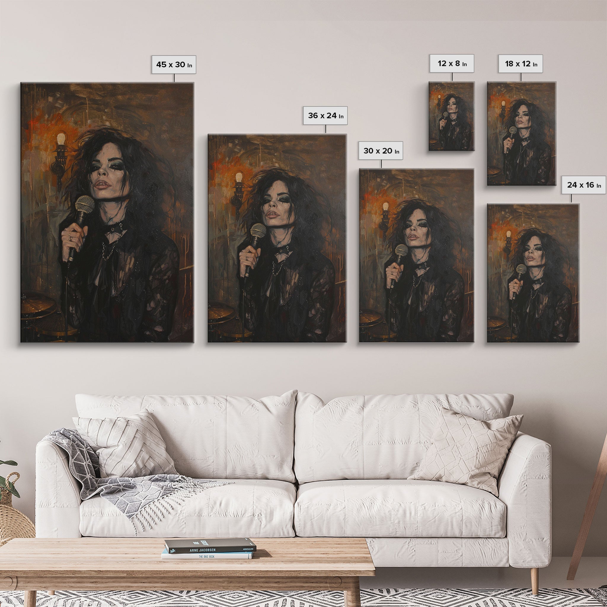 Gothic Singer with Dark Makeup - Halloween Art, Gothic Art, Spooky Decor Haunted Concert Dark Music Art, Eerie Portrait, Framed Canvas Print