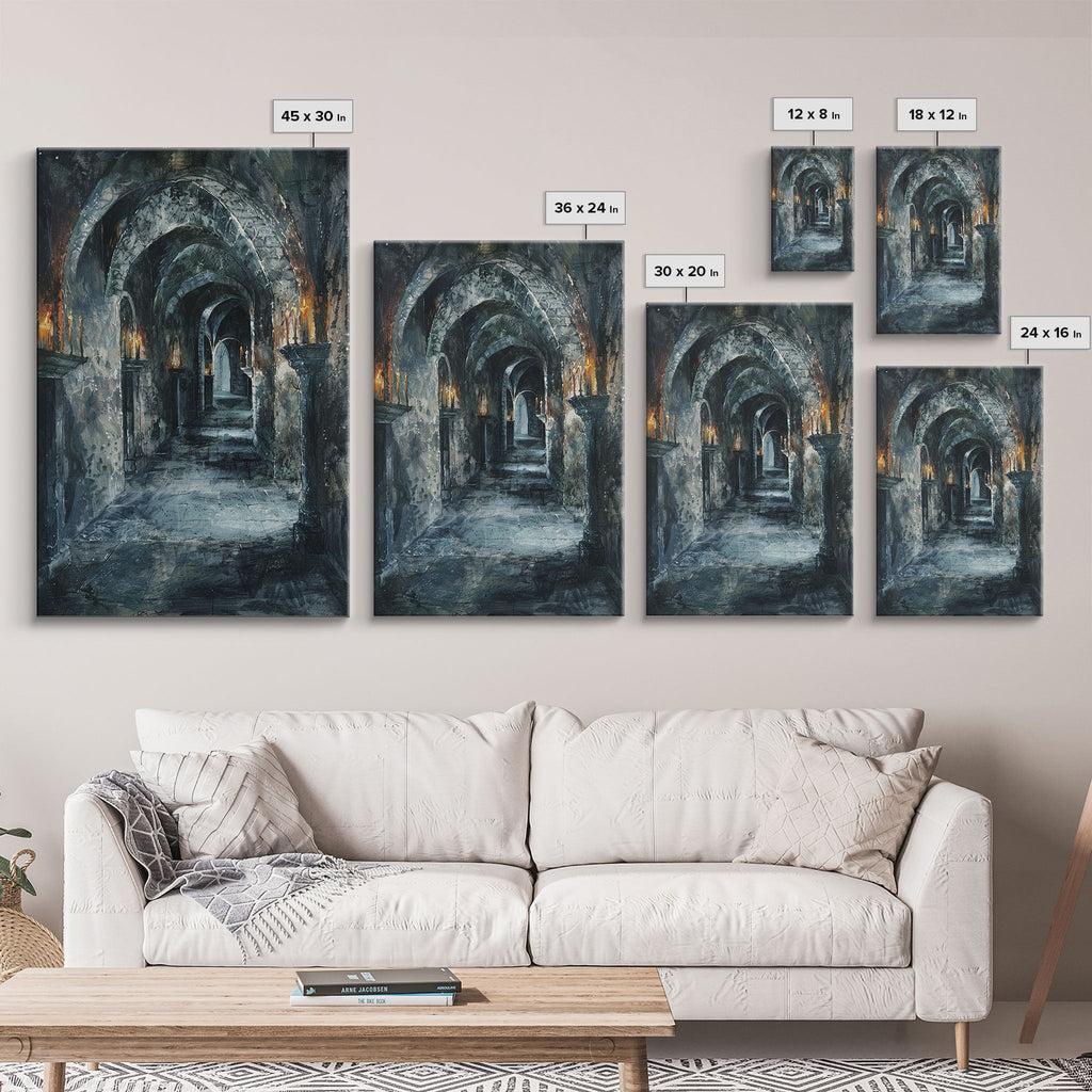 Dark Gothic Hallway Halloween Art, Spooky Hallway, Haunted Passage, Creepy Architecture, Gothic Decor, Framed Canvas Print