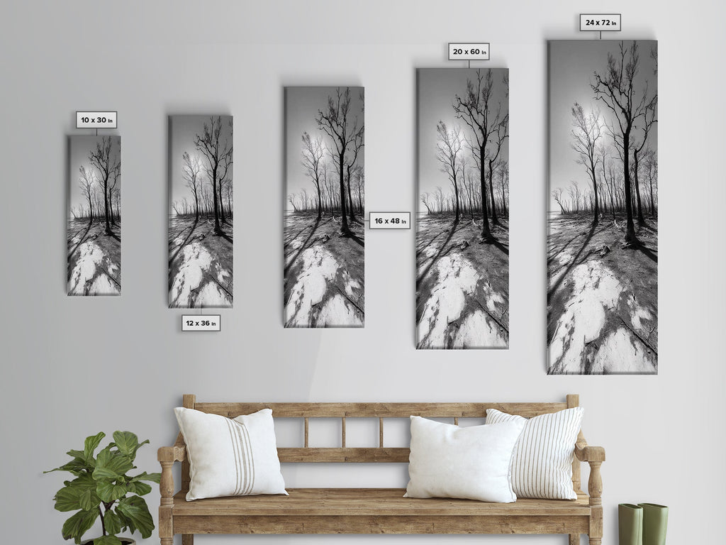 Haunting Tree Silhouettes, Forest Edge, Black White Nature, Desert Trees, Framed Canvas Print, Fall Art, Living Room Wall Art