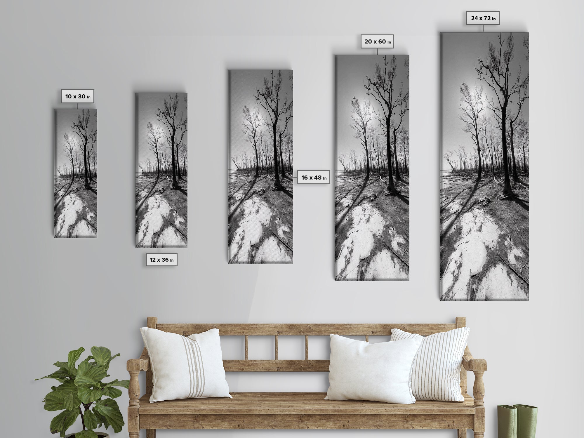 Haunting Tree Silhouettes, Forest Edge, Black White Nature, Desert Trees, Framed Canvas Print, Fall Art, Living Room Wall Art
