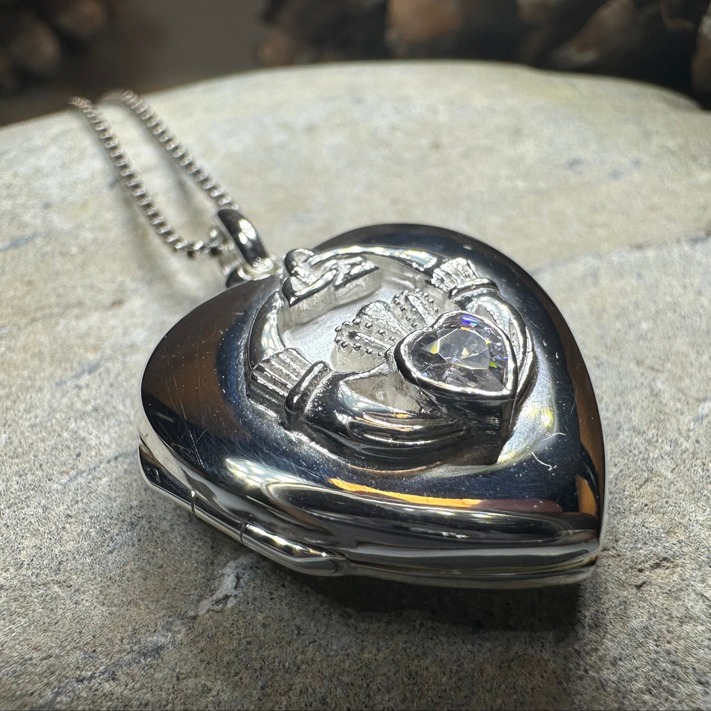 Aoife Irish Claddagh Locket Necklace in Sterling Silver