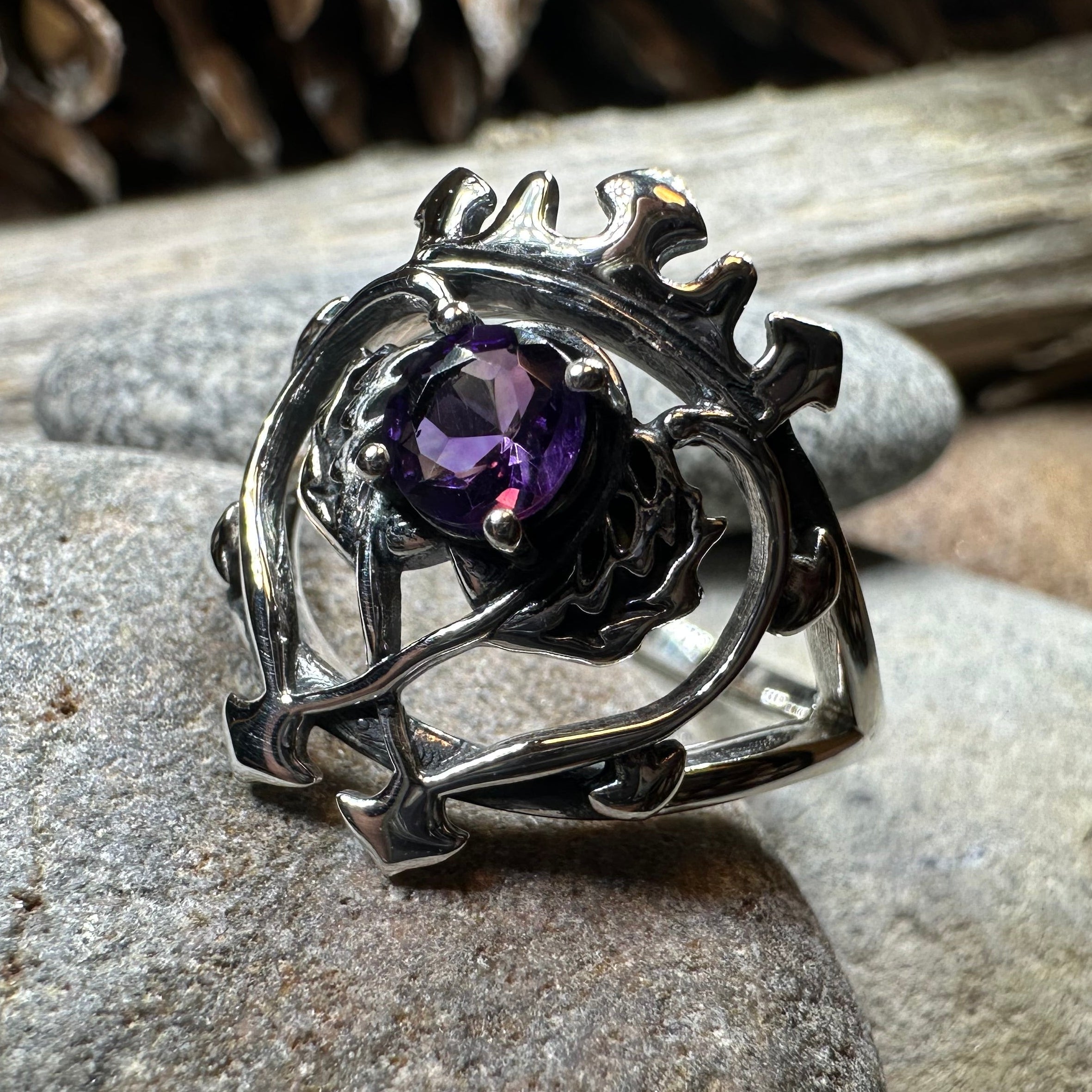 Dedication Scottish Luckenbooth Amethyst Ring in Sterling Silver