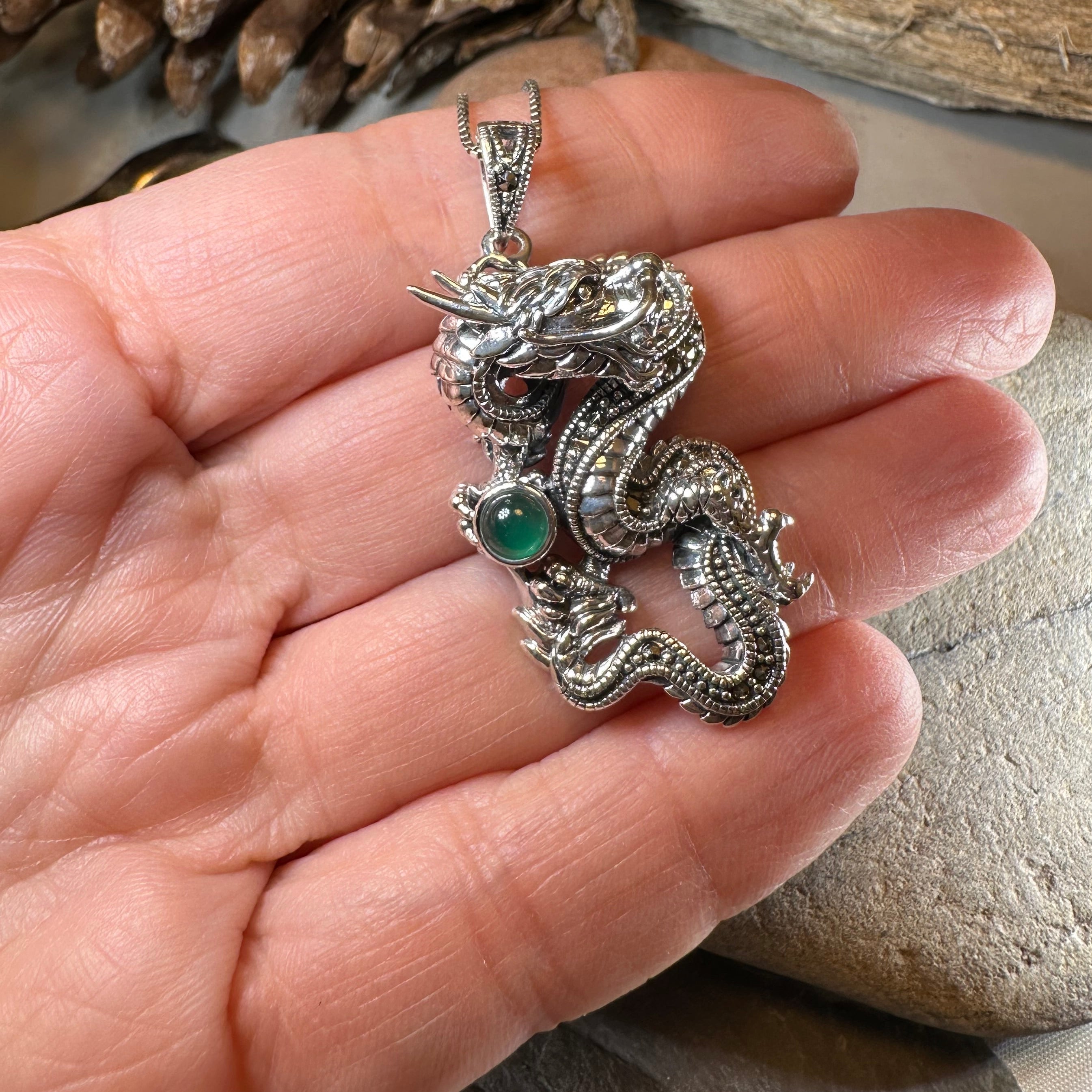 Avrae Marcasite Dragon Necklace in Sterling Silver