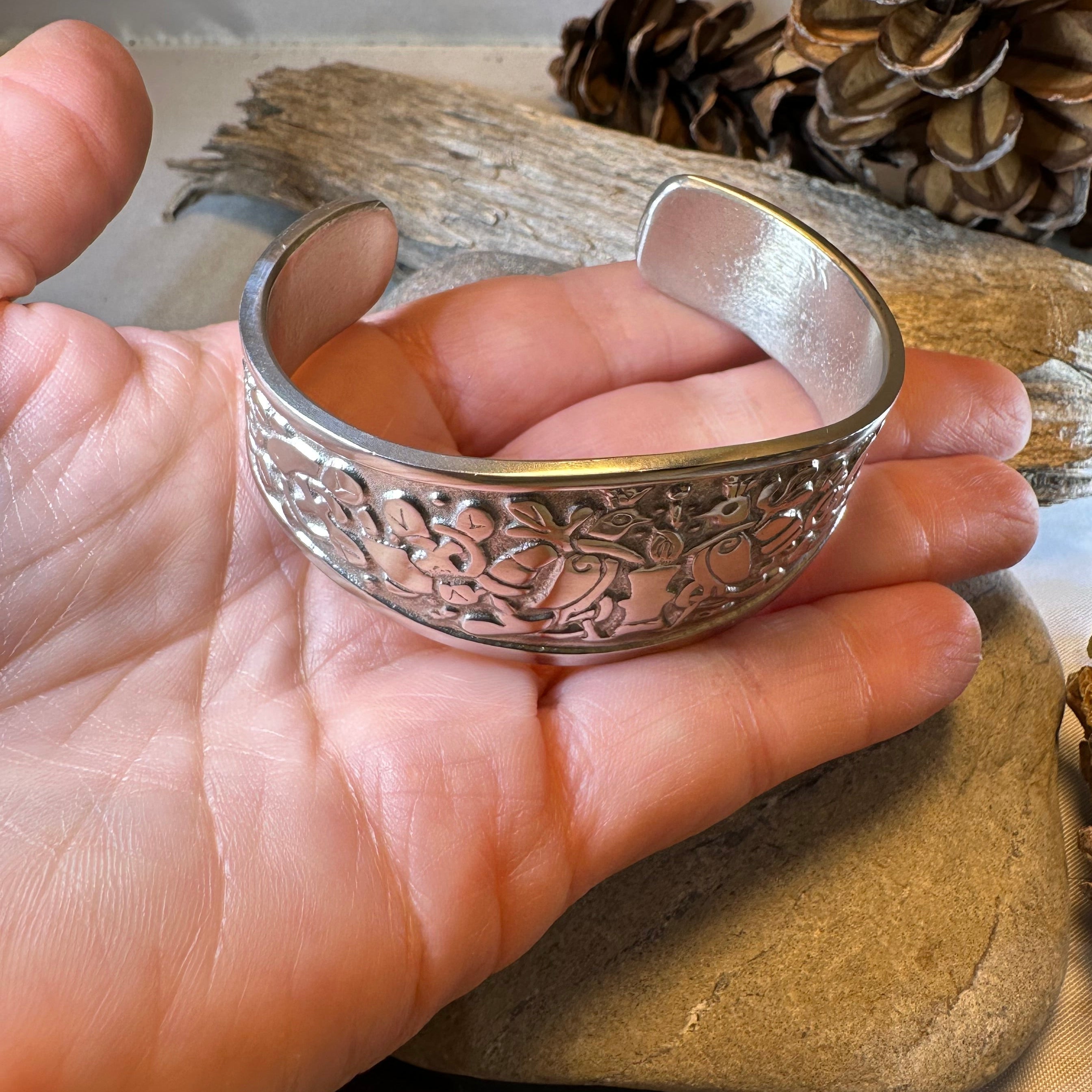 Celtic Love Birds Cuff Bracelet - Handmade in Scotland