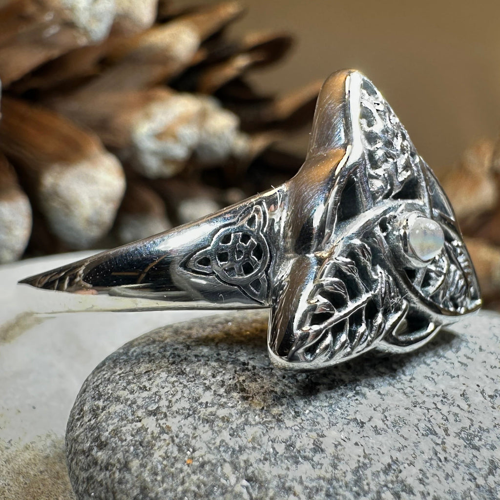 Oak Ash Thorn Moonstone Ring in Sterling Silver