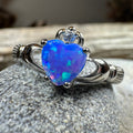 Ocean Blue Opal Claddagh Ring
