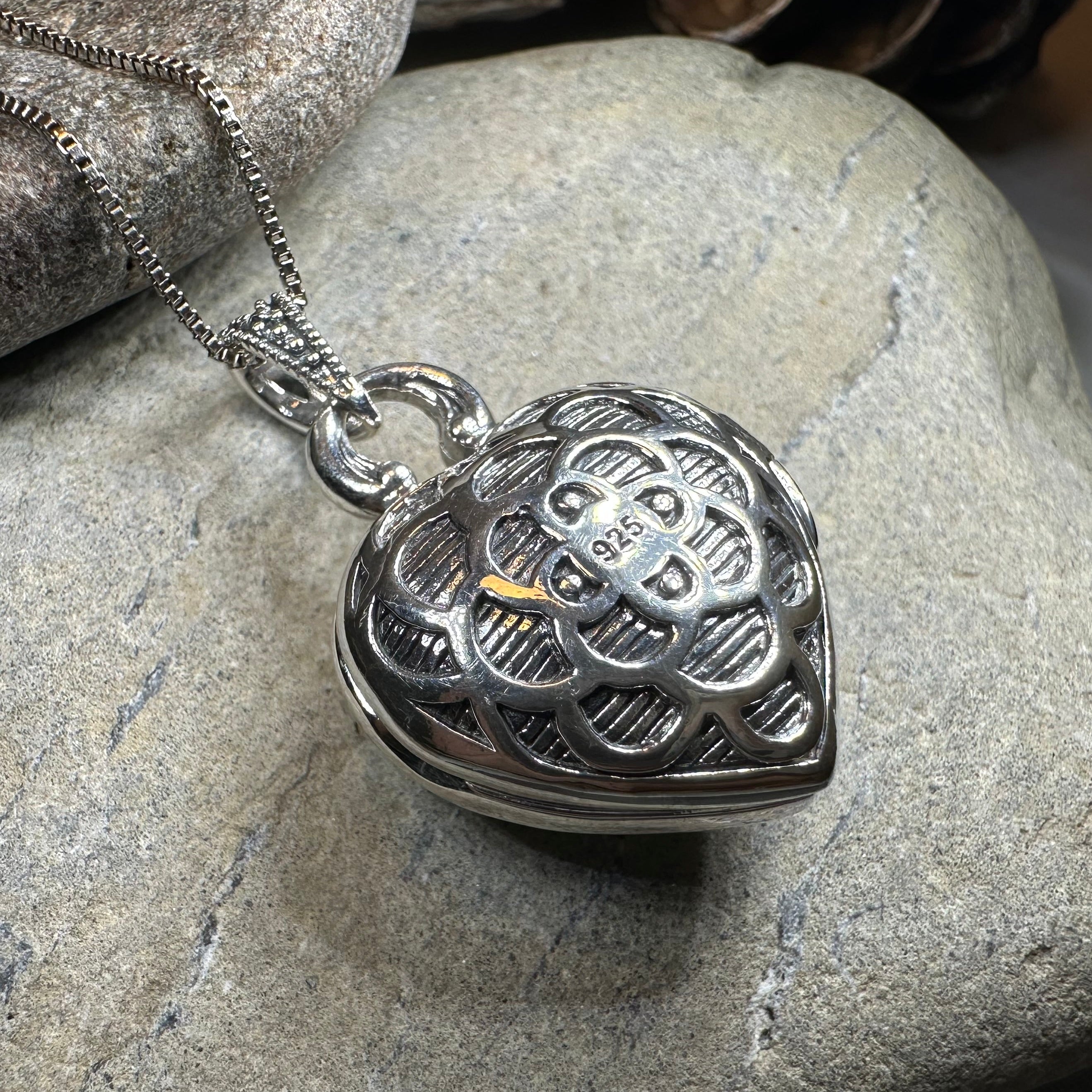 Locket Heart Marcasite Necklace in Sterling Silver
