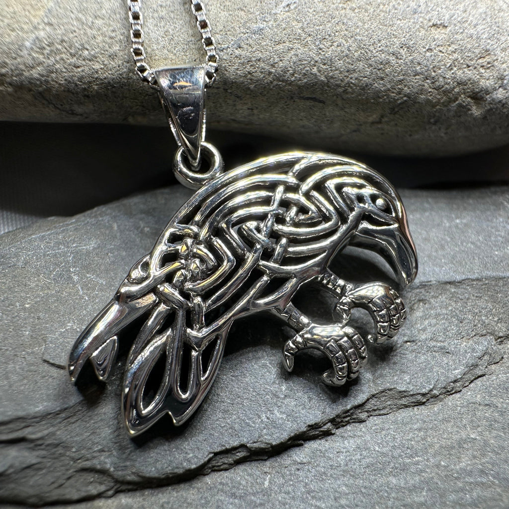 Oracle Celtic Raven Necklace in Sterling Silver