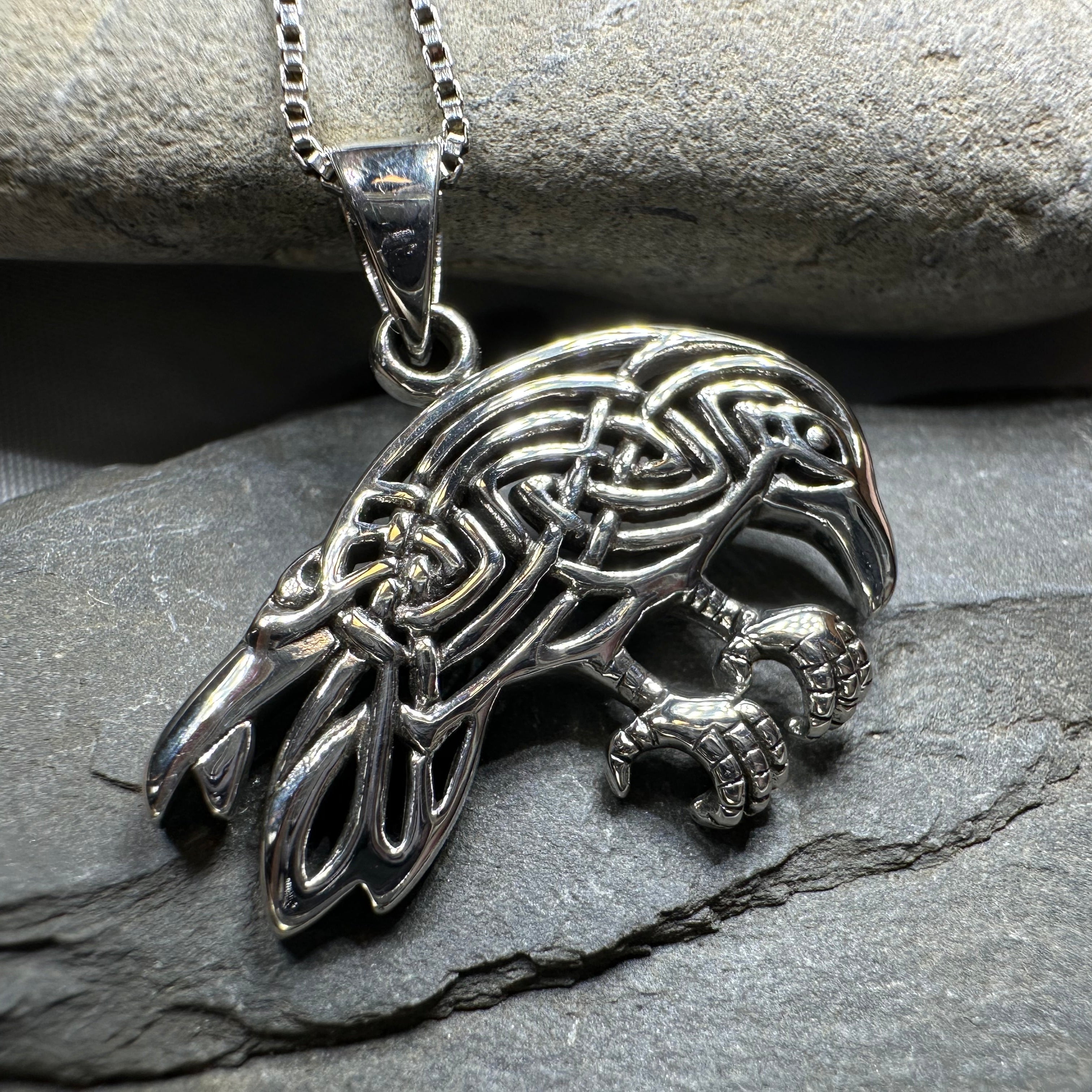 Oracle Celtic Raven Necklace in Sterling Silver